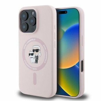Karl Lagerfeld Silicone Karl&amp;amp;Choupette Heads MagSafe Case for iPhone 16 Pro Max - Pink