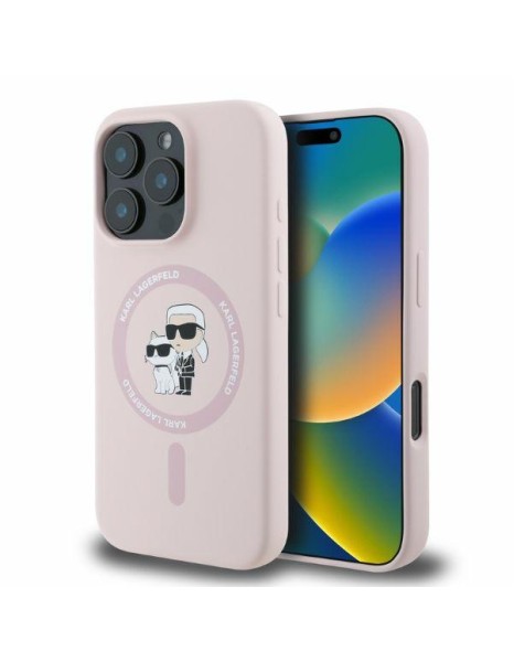 Karl Lagerfeld Silicone Karl&amp;amp;Choupette Heads MagSafe Case for iPhone 16 Pro Max - Pink
