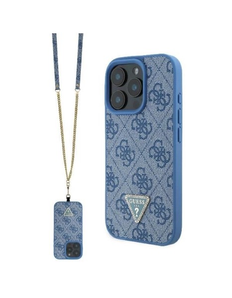 Guess Leather Metal Logo Strass Crossbody Case for iPhone 16 Pro Max - Blue Guess Leather Metal Logo Strass Crossbody Case for iPhone 16 Pro Max - Blue