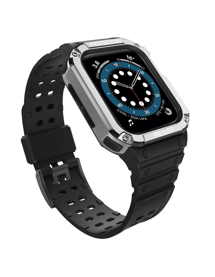 Protect Strap Band for Apple Watch 38/40/41mm Armored Case Strap - Black, Silver Protect Strap Band for Apple Watch 38/40/41mm Armored Case Strap - Black, Silver