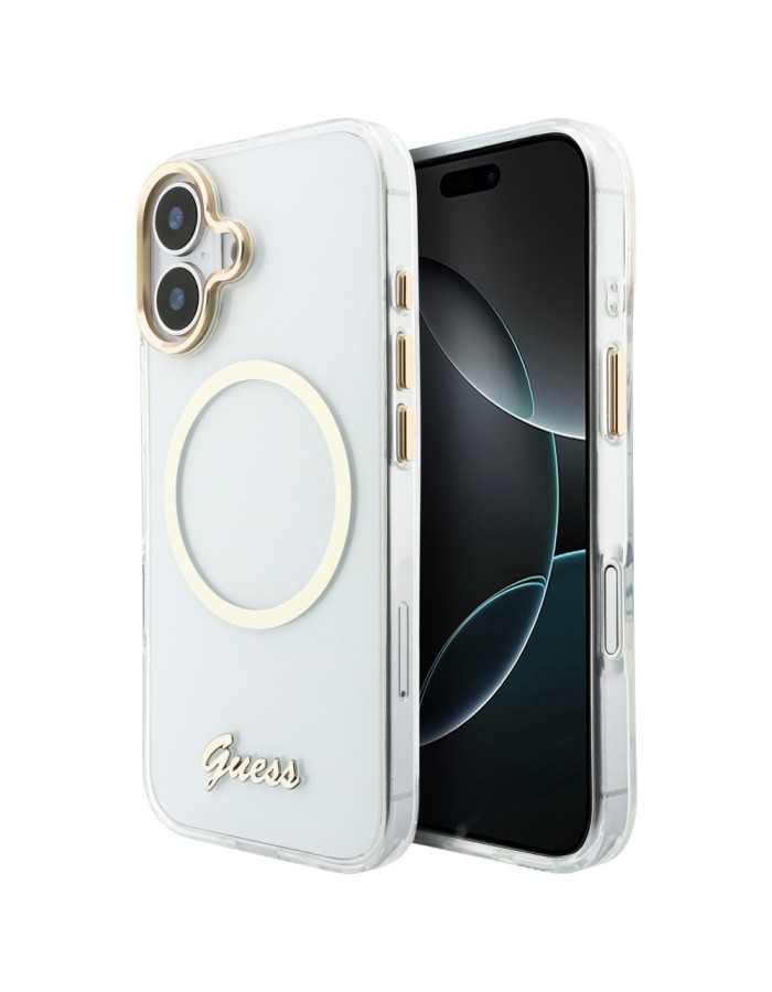 Guess IML Script Metal MagSafe Case for iPhone 17 - Transparent