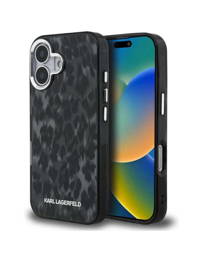 Karl Lagerfeld IML Leopard Pattern MagSafe Case for iPhone 16 - Black