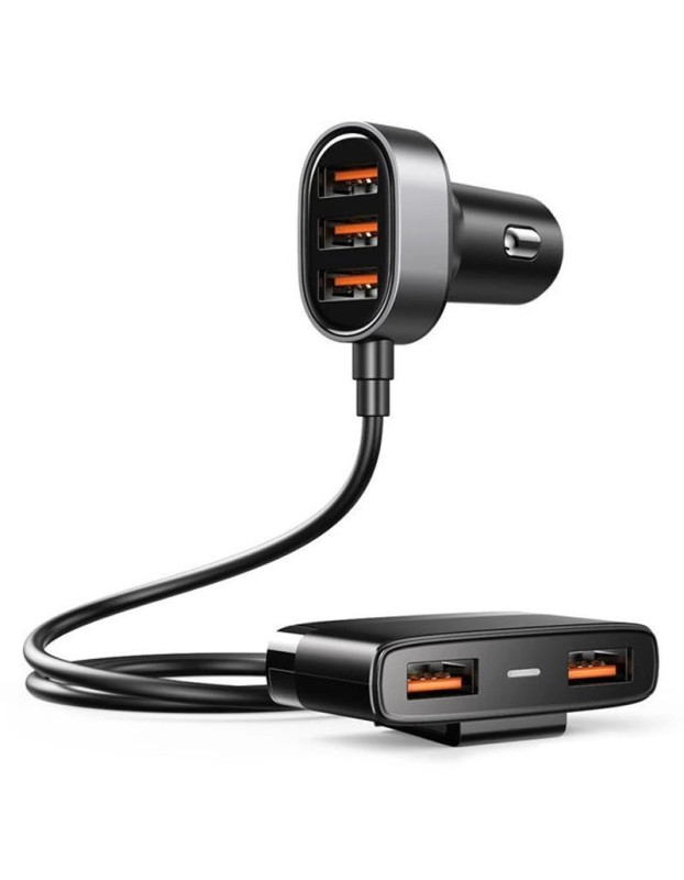 Joyroom fast car charger 5x USB 6.2 A with extension cable black (JR-CL03)