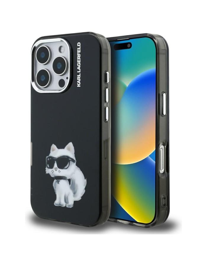 Karl Lagerfeld IML Aquarelle Choupette &amp;amp; Logo Case for iPhone 16 Pro Max - Black