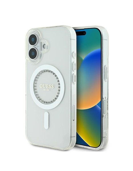 Guess IML Rhinestones MagSafe Case for iPhone 16 - White Guess IML Rhinestones MagSafe Case for iPhone 16 - White