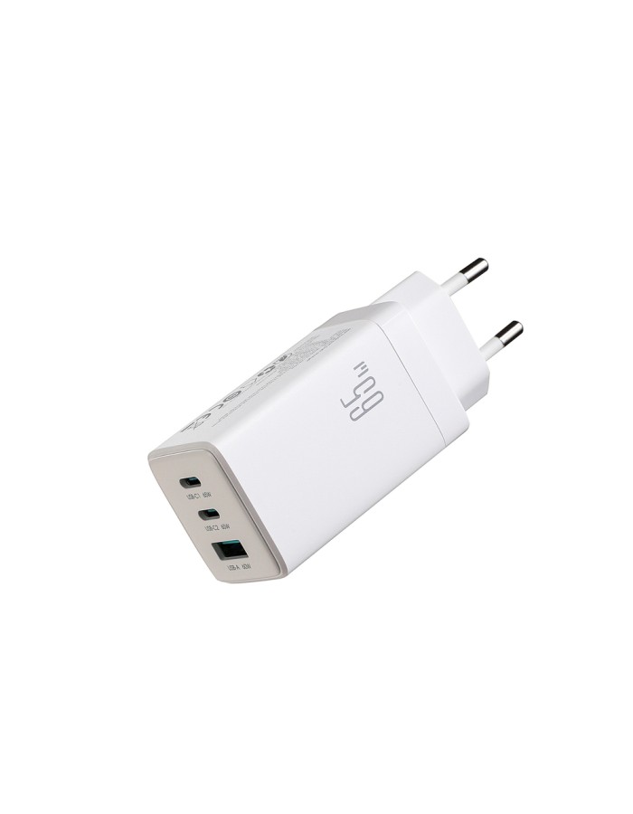 Joyroom JR-TG10 65W GaN 2x USB-C + USB-A wall charger with 100W USB-C - USB-C 1.2m cable - white
