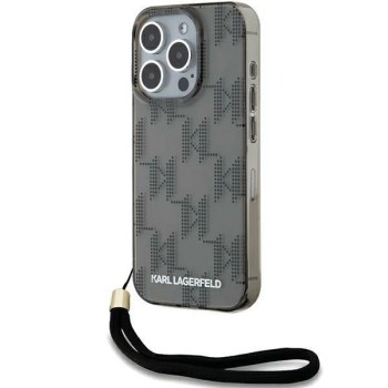 Karl Lagerfeld IML Mono KL Pattern &amp;amp; Cord case for iPhone 15 Pro Max - black