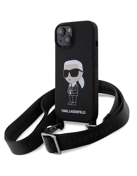 Karl Lagerfeld KLHCP15SSCBSKNK iPhone 15 6.1" hardcase black/black Crossbody Silicone Ikonik