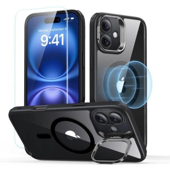 ESR Classic Hybrid Kickstand Halolock MagSafe iPhone 16 Plus + Tempered Glass Screen Protector - Black