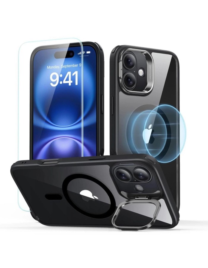 ESR Classic Hybrid Kickstand Halolock MagSafe iPhone 16 Plus + Tempered Glass Screen Protector - Black