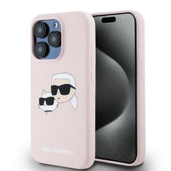 Karl Lagerfeld Silicone Karl&amp;amp;Choupette MagSafe Case for iPhone 15 Pro Max - Pink