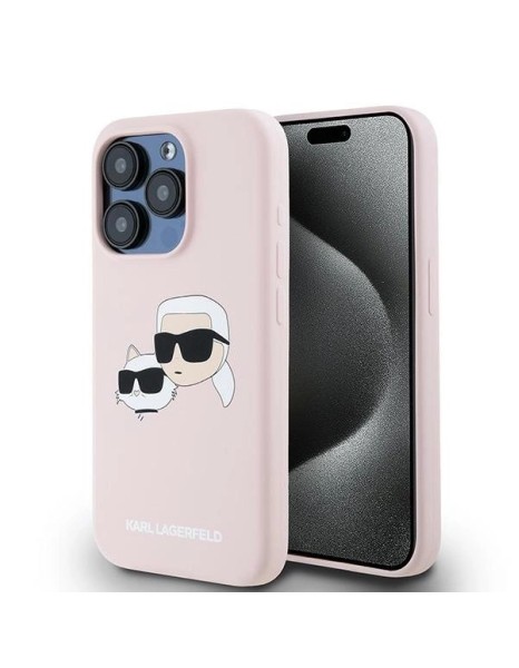 Karl Lagerfeld Silicone Karl&amp;amp;Choupette MagSafe Case for iPhone 15 Pro Max - Pink