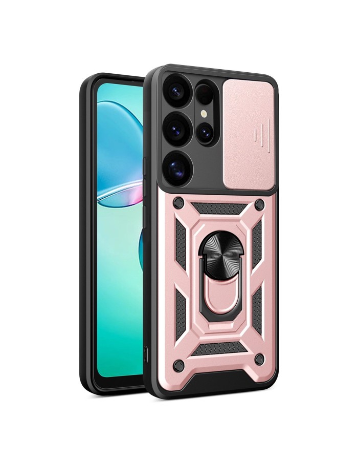 Hybrid Armor Camshield with Camera Cover and Metal Ring for Samsung Galaxy S25 Ultra - Pink