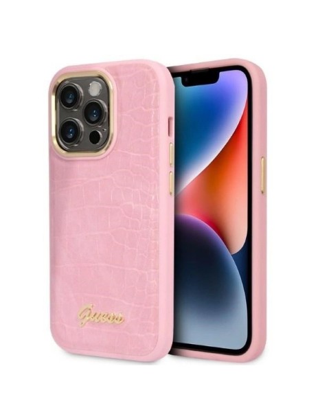 Guess Croco Collection case for iPhone 14 Pro - pink Guess Croco Collection case for iPhone 14 Pro - pink