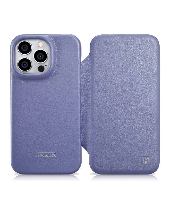 iCarer CE Premium Leather Folio Case iPhone 14 Pro Magnetic Flip Leather Folio Case MagSafe Light Purple (WMI14220714-LP)