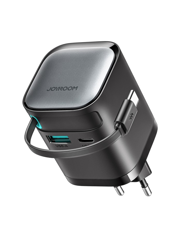 Joyroom JR-TCL02 65W USB-A USB-C GaN charger with built-in USB-C cable - black