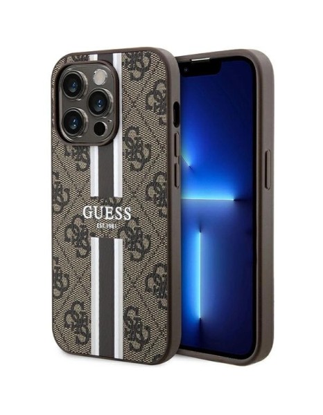Guess 4G Printed Stripes MagSafe case for iPhone 15 Pro - brown