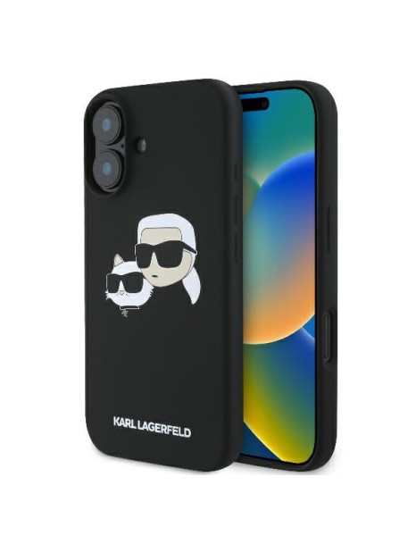 Karl Lagerfeld Silicone Nauble Heads Print MagSafe Case for iPhone 16 - Black