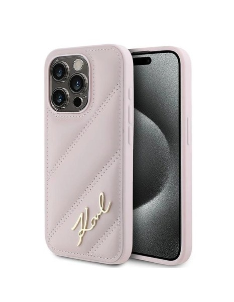 Karl Lagerfeld Diagonal Quilted Script case for iPhone 15 Pro Max - pink