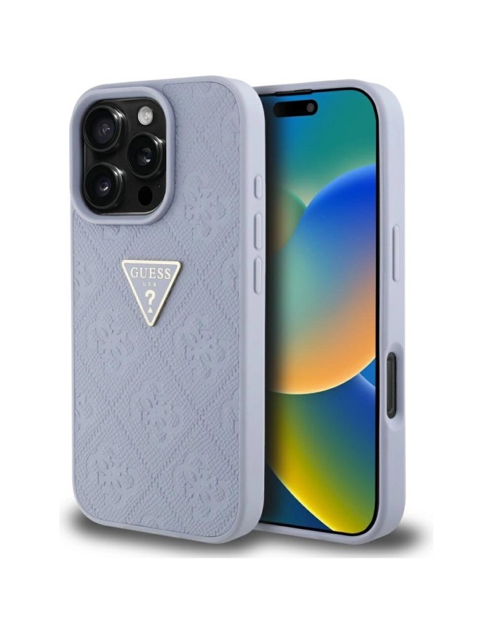 Guess Hot Stamp 4G Pattern Triangle Metal Logo Case for iPhone 16 Pro Max - Purple Guess Hot Stamp 4G Pattern Triangle Metal Logo Case for iPhone 16 Pro Max - Purple