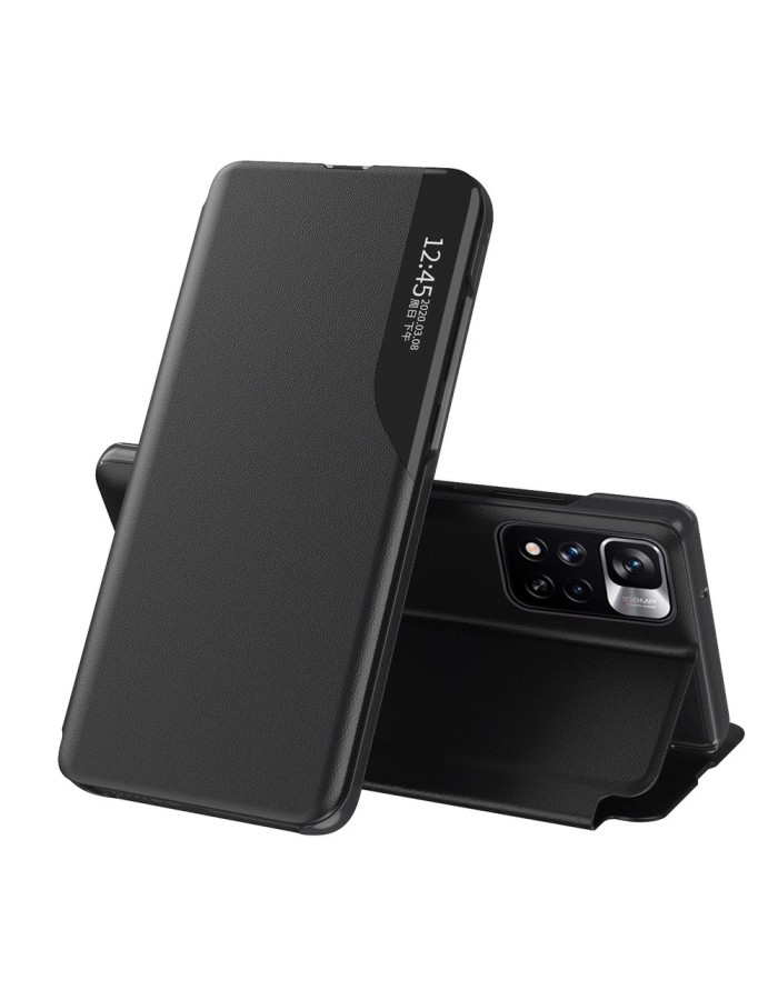 Eco Leather View Case Elegant Flip Cover Stand Function Poco M4 Pro 5G Black