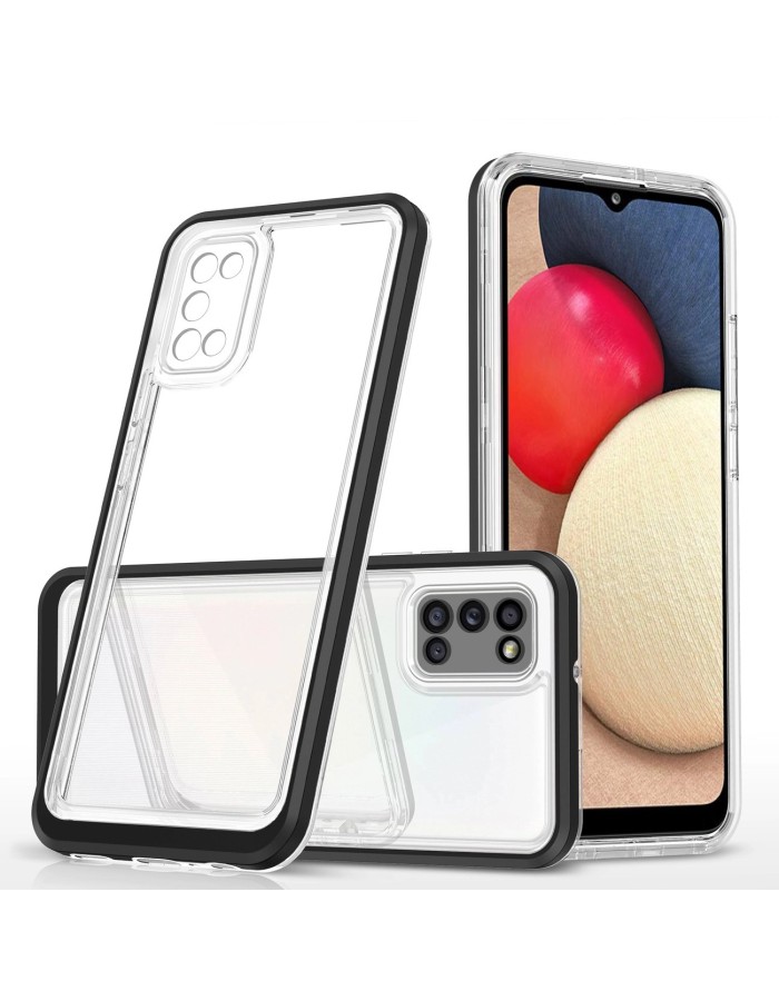 Clear 3in1 case for Samsung Galaxy A03s (166) frame gel cover black Clear 3in1 case for Samsung Galaxy A03s (166) frame gel cover black