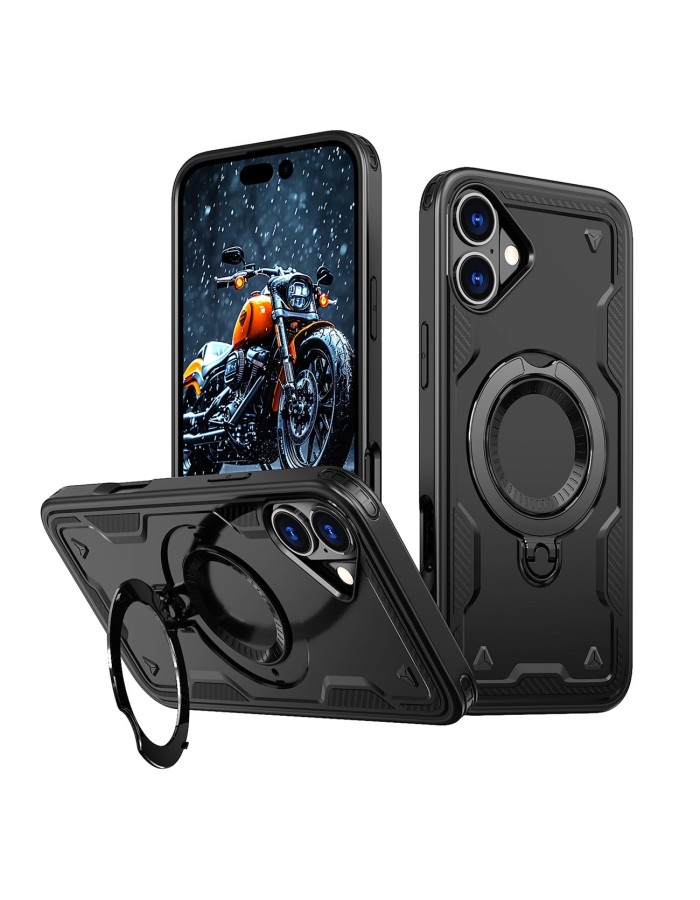 Hybrid Armor Trendy Case with MagSafe for iPhone 16 - Black