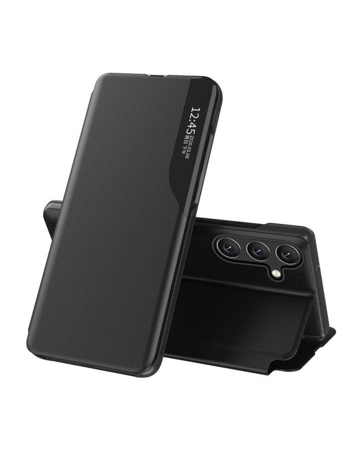 Eco Leather View Case cover for Samsung Galaxy A24 4G with a flip stand black