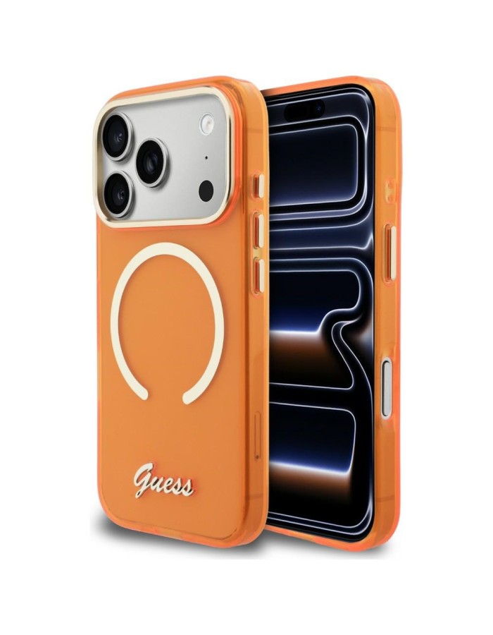 Guess IML Script Metal MagSafe Case for iPhone 17 Pro - Orange Guess IML Script Metal MagSafe Case for iPhone 17 Pro - Orange