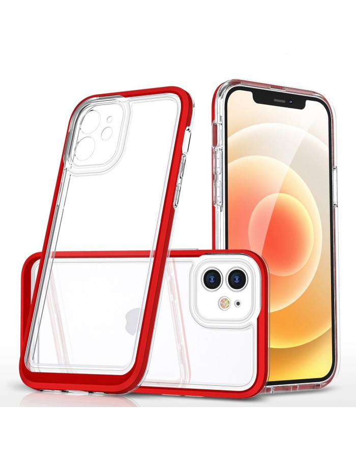 Clear 3in1 case for iPhone 12 frame gel cover red Clear 3in1 case for iPhone 12 frame gel cover red