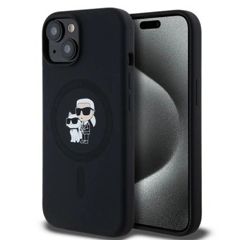 Karl Lagerfeld Silicone Karl&amp;amp;Choupette MagSafe case for iPhone 15 Plus / 14 Plus - black