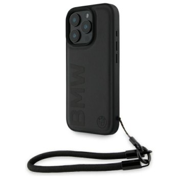 BMW Signature Leather Wordmark Cord Case for iPhone 16 Pro - Black BMW Signature Leather Wordmark Cord Case for iPhone 16 Pro - Black