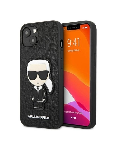 Karl Lagerfeld Saffiano Ikonik Karl&amp;#39;s Patch Case for iPhone 13 mini - Black