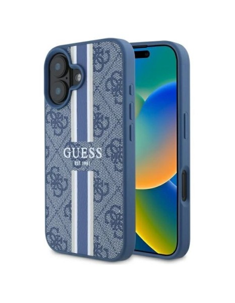 Guess 4G Printed Stripes MagSafe case for iPhone 16 - blue