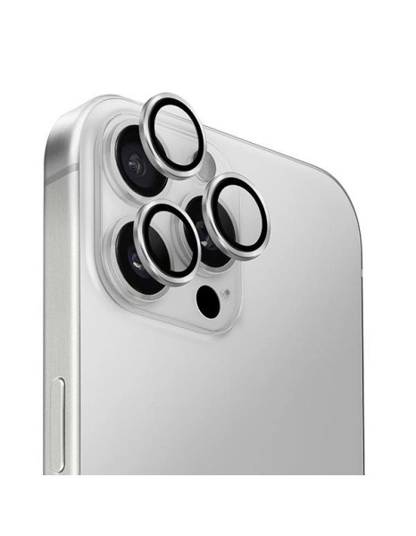 Uniq Optix Aluminum Camera Lens Protector iPhone 16 Pro 6.3" / 16 Pro Max 6.9" sterling silver camera lens glass with applicator