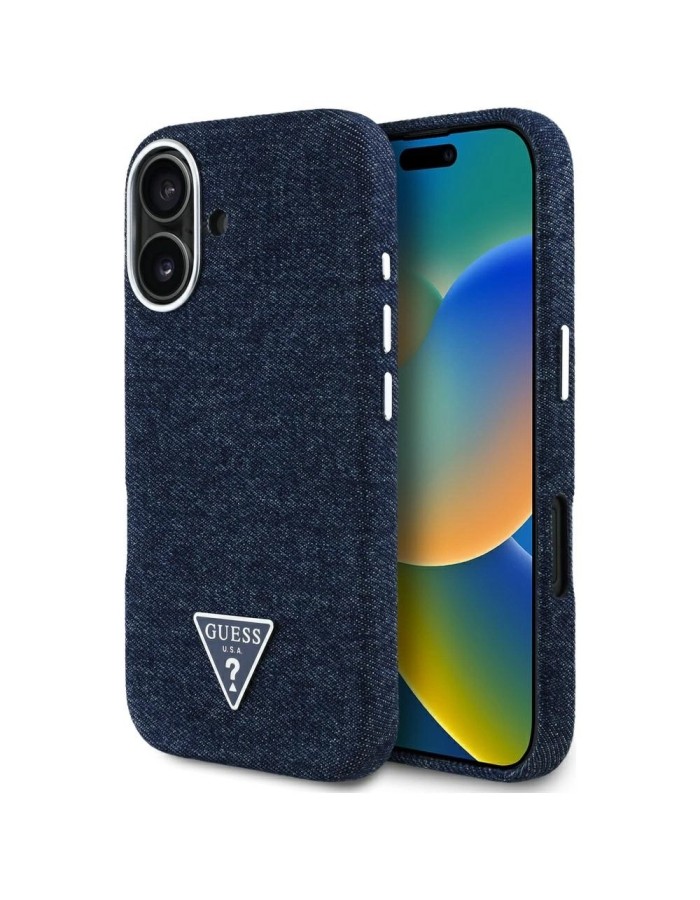 Guess Denim Triangle Logo MagSafe iPhone 16 Case - Blue Guess Denim Triangle Logo MagSafe iPhone 16 Case - Blue