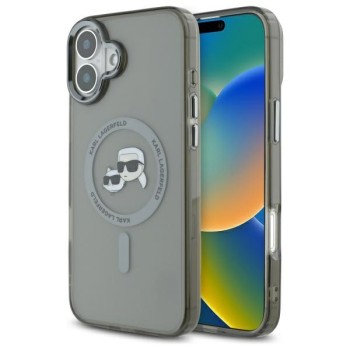 Karl Lagerfeld IML Metal Karl&amp;amp;Choupette Head MagSafe Case for iPhone 16 Plus - Black
