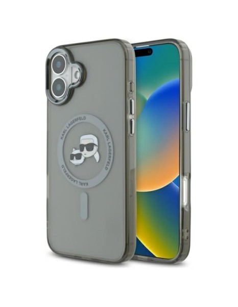 Karl Lagerfeld IML Metal Karl&amp;amp;Choupette Head MagSafe Case for iPhone 16 - Black