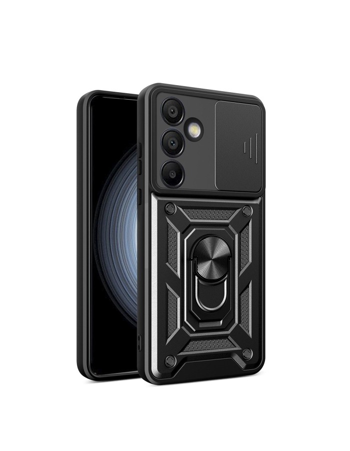 Hybrid Armor Camshield with Stand and Camera Cover for Samsung Galaxy A56 - Black