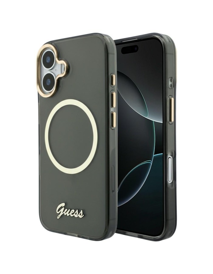 Guess IML Script Metal MagSafe Case for iPhone 17 - Black