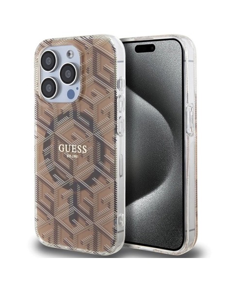 Guess IML GCube MagSafe case for iPhone 15 Pro - brown
