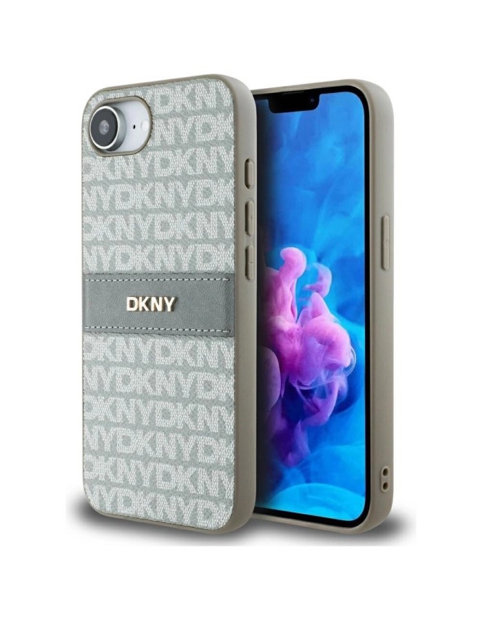 DKNY Repeat Texture Pattern with Tonal Stripe iPhone 16e Case - Beige DKNY Repeat Texture Pattern with Tonal Stripe iPhone 16e Case - Beige