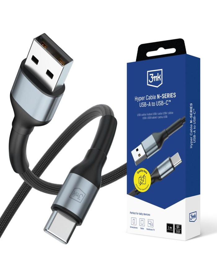 3mk Hyper Cable 3mk Hyper Cable N-SERIES USB-A / USB-C 1m 9V/2A 18W QC 3.0 / black