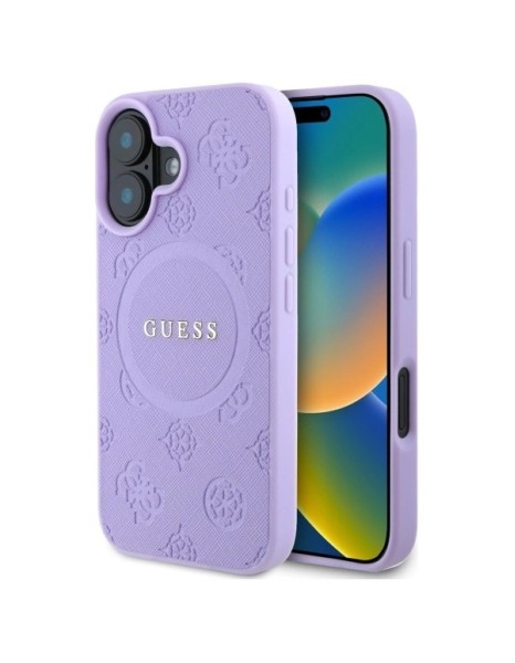 Guess Saffiano Peony Classic Logo MagSafe iPhone 16 Case - Purple
