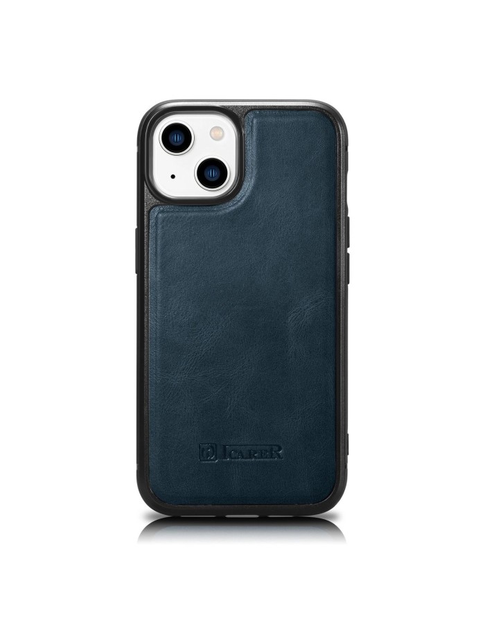 iCarer Leather Oil Wax case covered with natural leather for iPhone 14 Plus blue (WMI14220719-BU)