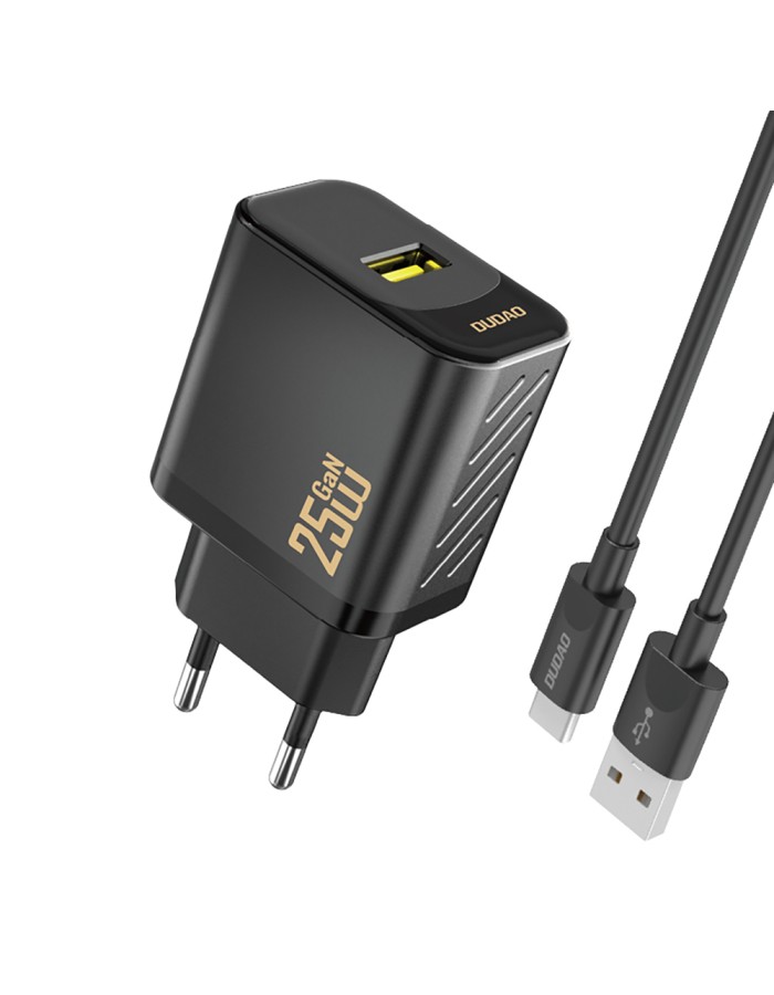 Dudao A27STEU 25W GaN USB-A Wall Charger with USB-A - USB-C Cable - Black Dudao A27STEU 25W GaN USB-A Wall Charger with USB-A - USB-C Cable - Black