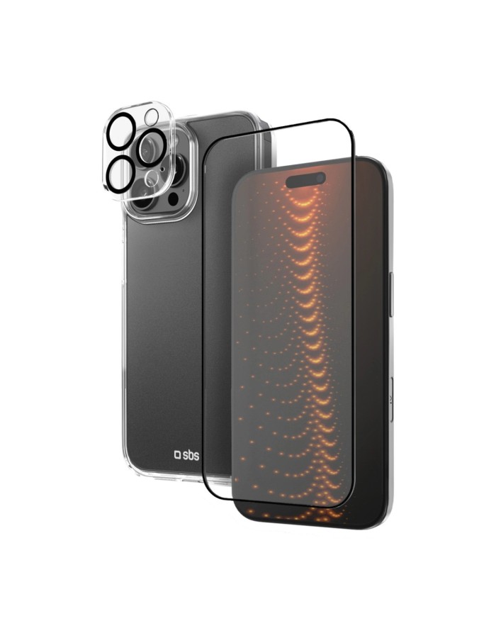 SBS set with D3O technology for iPhone 16 Pro Max - case + glass screen and camera protector - transparent