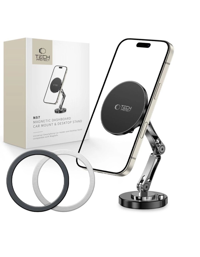 Tech-Protect N57 Magnetic MagSafe Car/Desk Mount - Black Tech-Protect N57 Magnetic MagSafe Car/Desk Mount - Black