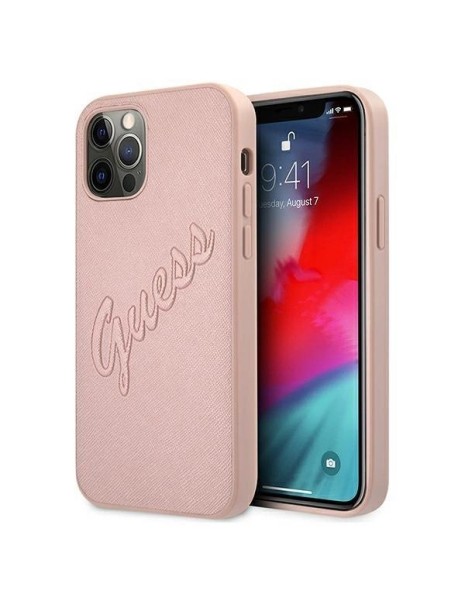 Guess GUHCP12LRSAVSRG iPhone 12 Pro Max 6.7" pink/pink hardcase Saffiano Vintage Script