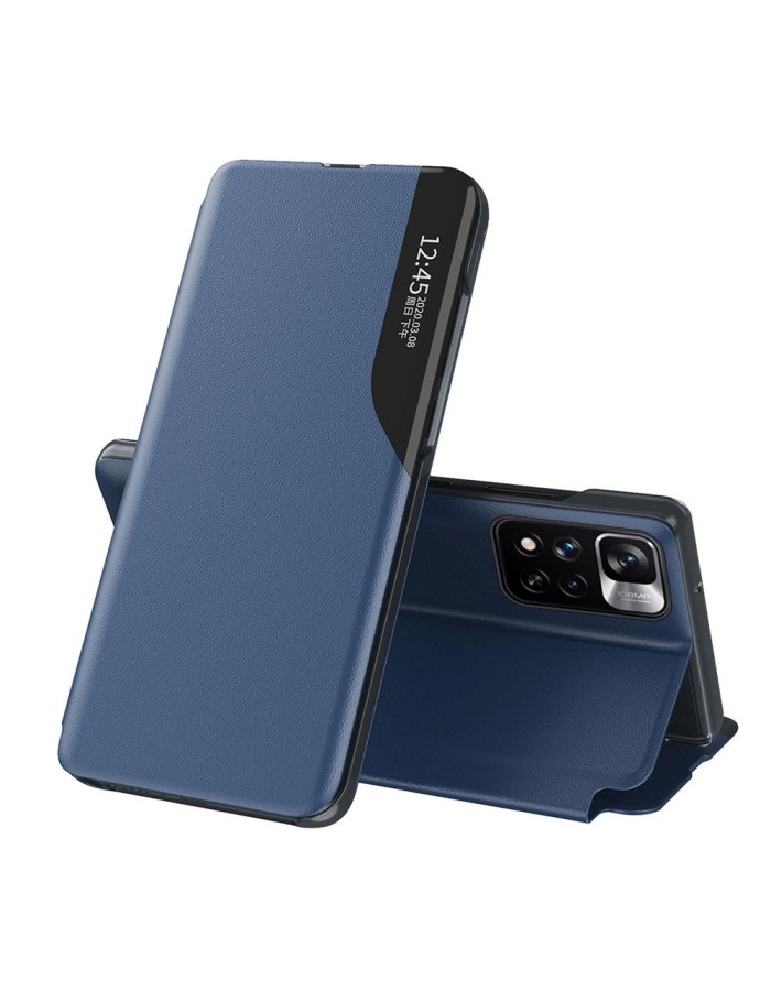 Eco Leather View Case Elegant Flip Cover with Stand Function Poco M4 Pro 5G Blue